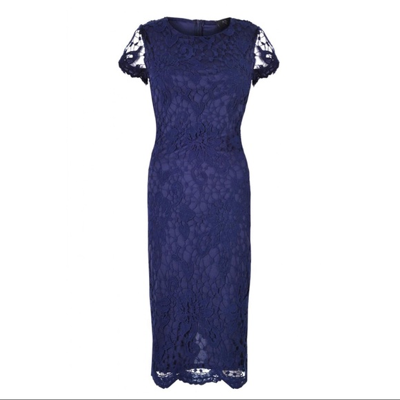 AX Paris Navy Adele Crochet Lace Midi DRESS - Picture 6 of 16